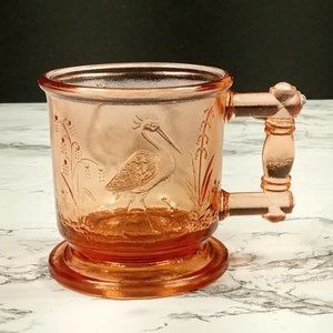 Degenhart Glass Peacock & Stork Cup Trinket Paperweight Vintage